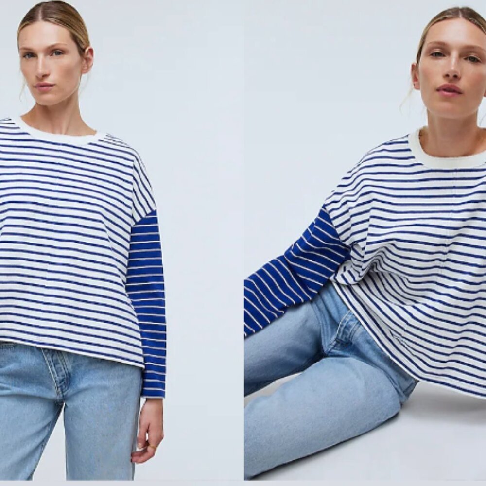 Easy Long-Sleeve Rugby Tee in Contrasting Stripe